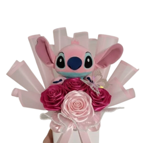 Roze Stitch igračka i 5 ruža